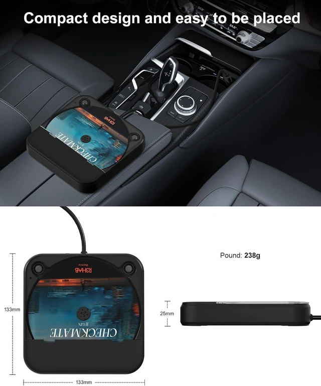 Alt view image 3 of 7 - Portable Car CD Player with USB/AUX Port,External CD Player Compatible with Car Radio Stereo, Laptop, TV, Computer,Universal for Vehicle with Adapter (Black)