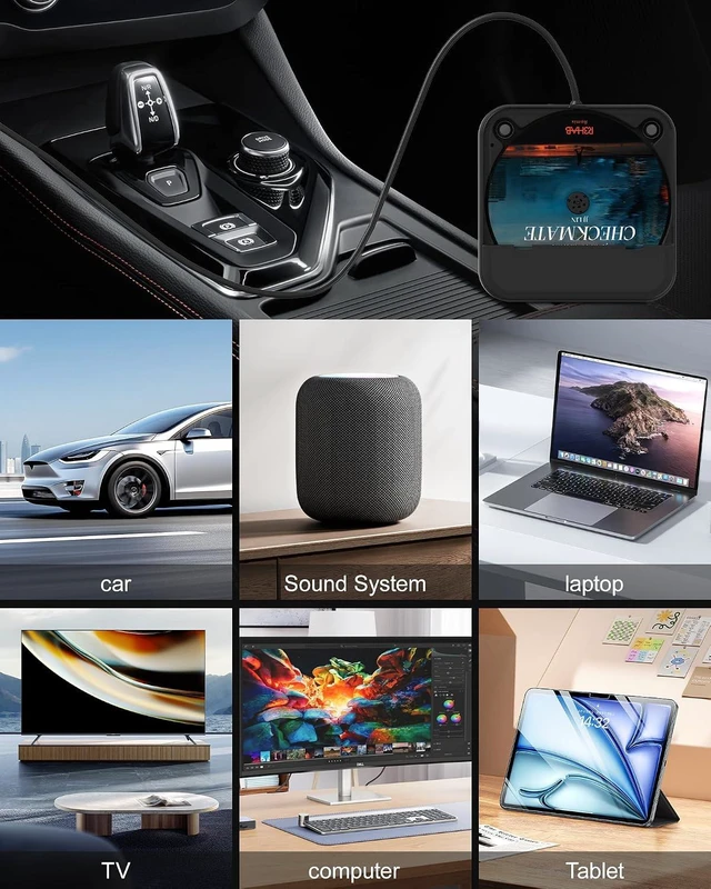 Alt view image 6 of 7 - Portable Car CD Player with USB/AUX Port,External CD Player Compatible with Car Radio Stereo, Laptop, TV, Computer,Universal for Vehicle with Adapter (Black)