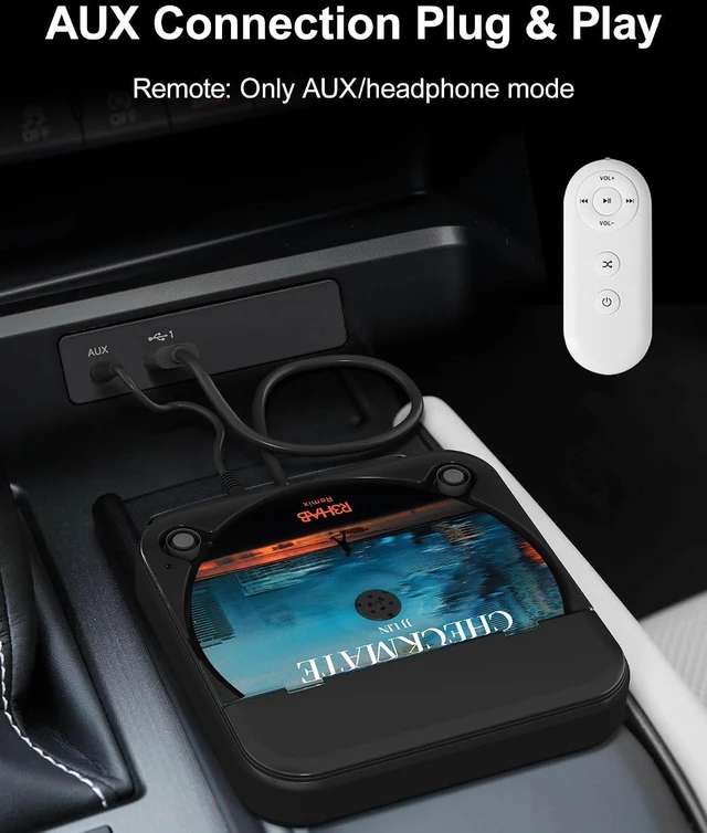 Alt view image 5 of 7 - Portable Car CD Player with USB/AUX Port,External CD Player Compatible with Car Radio Stereo, Laptop, TV, Computer,Universal for Vehicle with Adapter (Black)