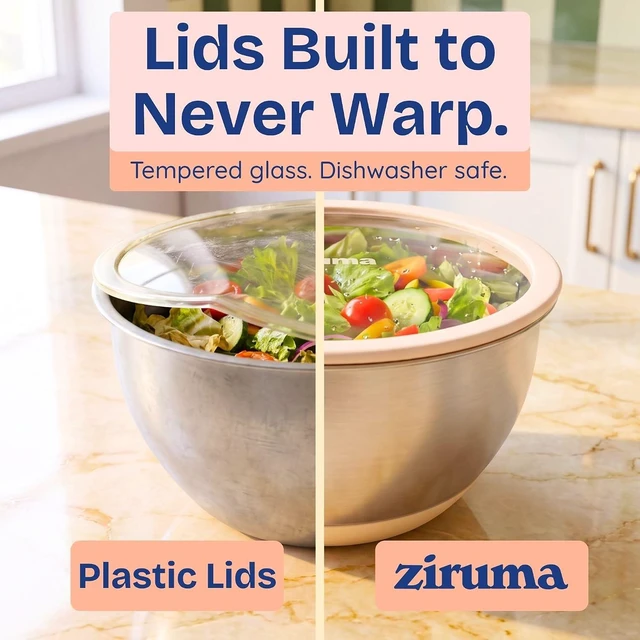 Alt view image 4 of 7 - Non-Toxic Stainless Steel Mixing Bowls, Glass Lids, Plastic Free, 5-Pcs