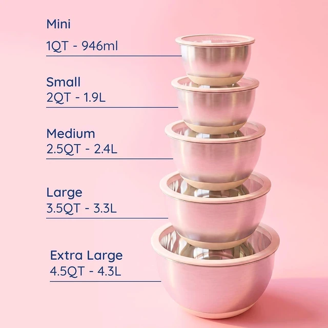 Alt view image 7 of 7 - Non-Toxic Stainless Steel Mixing Bowls, Glass Lids, Plastic Free, 5-Pcs
