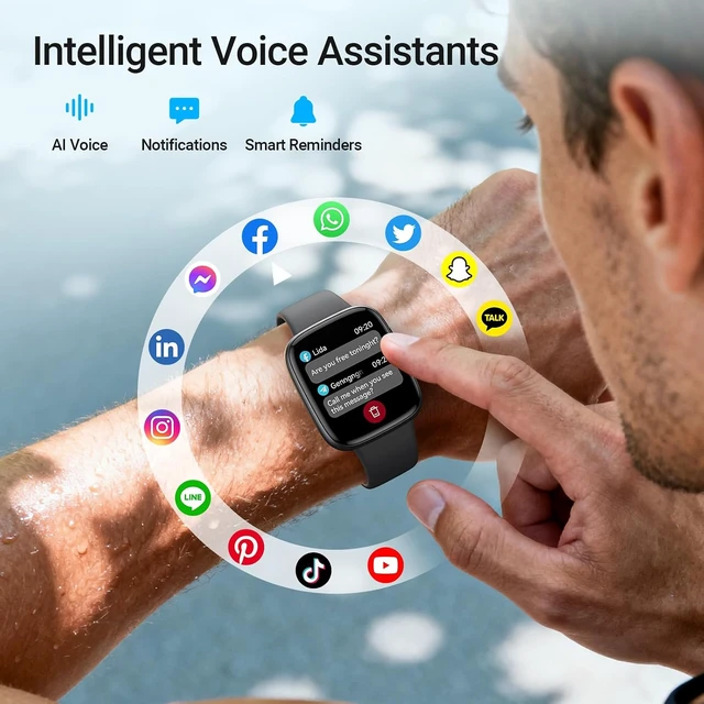 Alt view image 6 of 7 - Smart Watch, 1.85" AMOLED Fitness Tracker with Bluetooth Call, Heart Rate/Sleep/SPO Monitor, 100+ Sports Modes, 3ATM Waterproof Smartwatch for Android/iPhone/, Includes 2 Bands