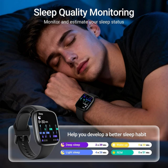 Alt view image 7 of 7 - Smart Watch, 1.85" AMOLED Fitness Tracker with Bluetooth Call, Heart Rate/Sleep/SPO Monitor, 100+ Sports Modes, 3ATM Waterproof Smartwatch for Android/iPhone/, Includes 2 Bands