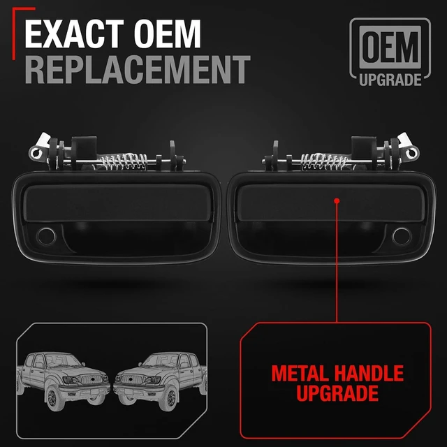 Alt view image 2 of 5 - Exterior Front Driver & Passenger Door Handle Set, Upgraded Metal, Compatible with 1995-2004 Toyota Tacoma - Textured Black - 69220-35020, 69210-35020, 79345, 91318, 79344, 91319, TO1311117, TO131011
