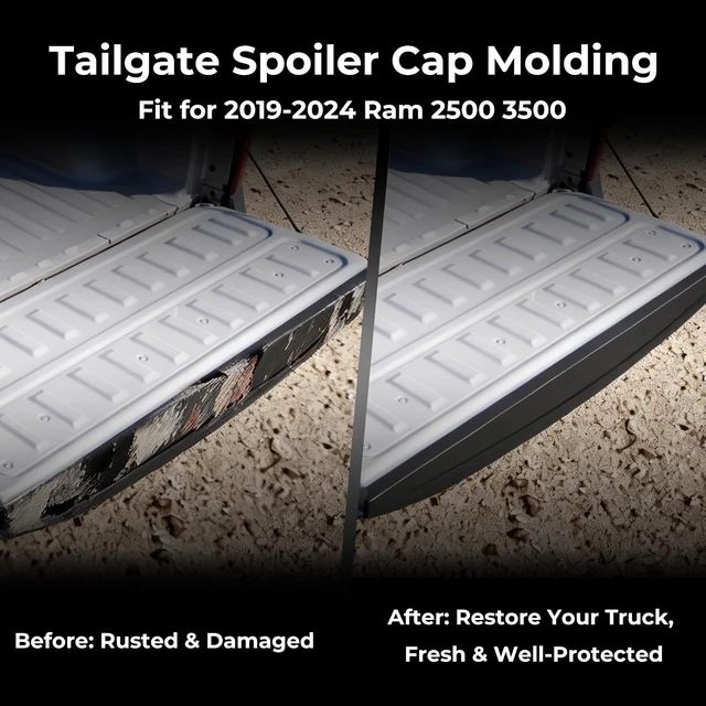 Alt view image 3 of 7 - Tailgate Spoiler Cap Molding Fit for 2019-2024 Ram 2500 3500 Tailgate Trim Cover Replace 68364364AA