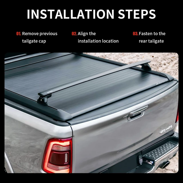 Alt view image 6 of 7 - Tailgate Spoiler Cap Molding Fit for 2019-2024 Ram 2500 3500 Tailgate Trim Cover Replace 68364364AA