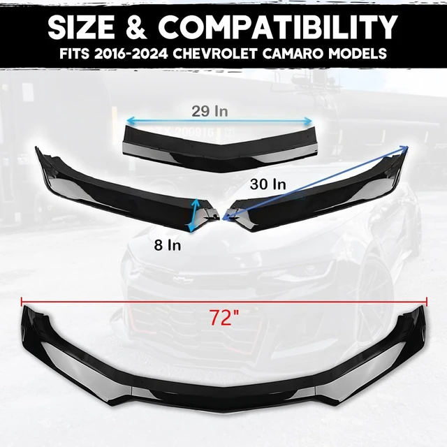 Alt view image 3 of 7 - Front Bumper Lip Splitter Spoiler for Chevy Camaro 2016-2024, Front Splitter Body Kit Camaro LT LS RS SS Accessories (Gloss Black)