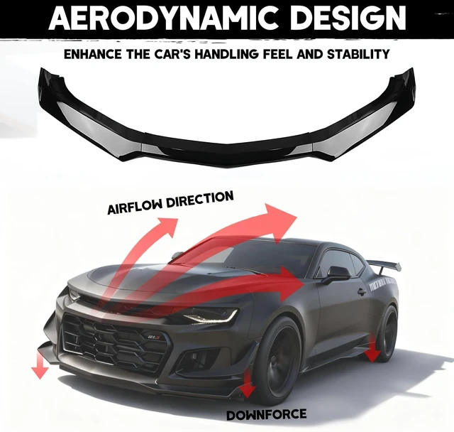 Alt view image 5 of 7 - Front Bumper Lip Splitter Spoiler for Chevy Camaro 2016-2024, Front Splitter Body Kit Camaro LT LS RS SS Accessories (Gloss Black)