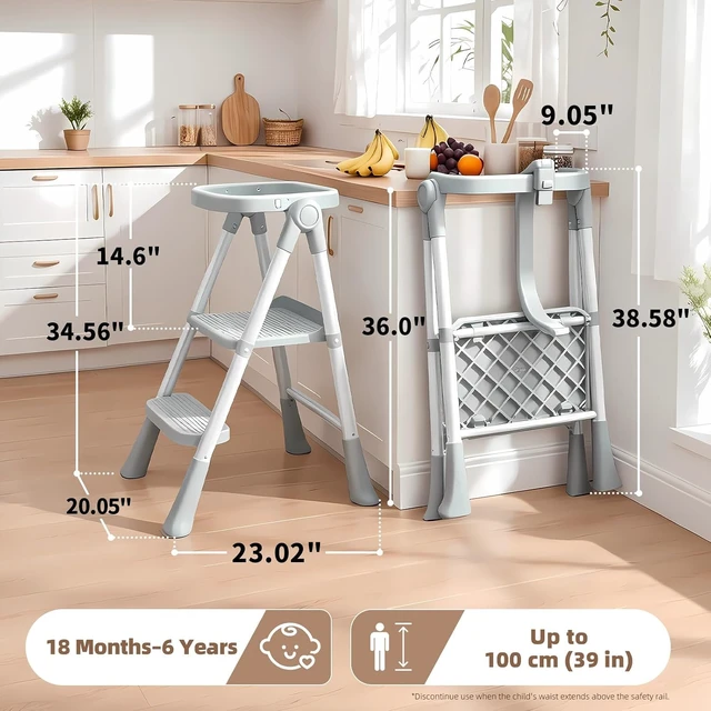 Alt view image 2 of 7 - Foldable Toddler Standing Tower,Kitchen Step Stool for Kids 1.5-6 Years
