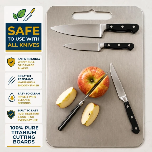 Alt view image 6 of 7 - 100% Titanium Cutting Boards for Kitchen Set of 3, Double Sided Non Toxic Metal Cutting Board, Dishwasher Safe Chopping Board Set, S/M/L