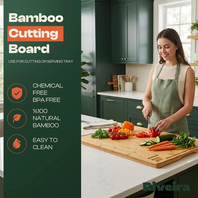 Alt view image 2 of 7 - Extra Large Bamboo Cutting Board, 30" x 20", 0.8 Inch Thick Cool Stove Top Cover Cutting Board, Noodle Board Stove Cover with Juice Groove, Reversible Butcher Block for Charcuterie
