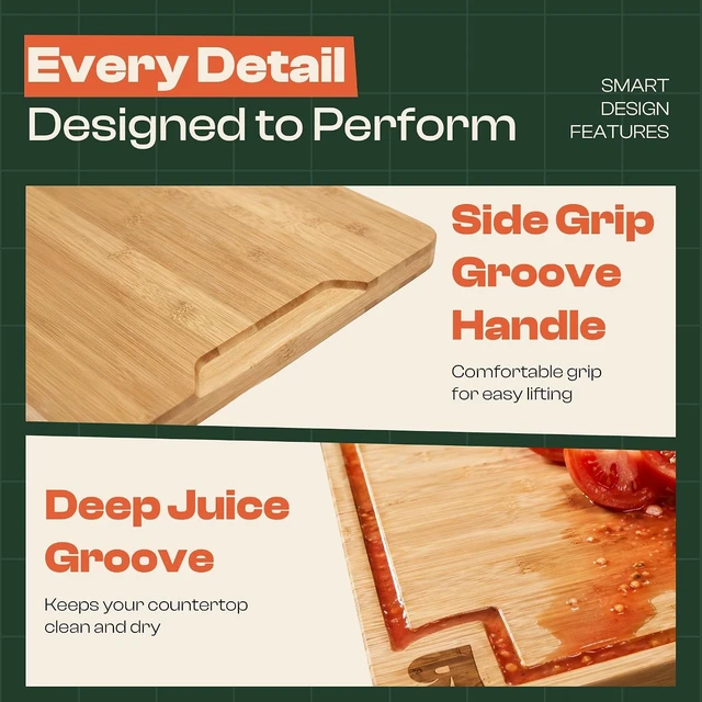 Alt view image 5 of 7 - Extra Large Bamboo Cutting Board, 30" x 20", 0.8 Inch Thick Cool Stove Top Cover Cutting Board, Noodle Board Stove Cover with Juice Groove, Reversible Butcher Block for Charcuterie
