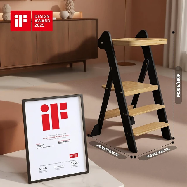 Alt view image 3 of 7 - Toddler Tower Standing Foldable Kids Step Stool Kitchen Helper