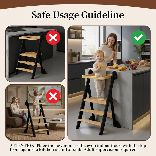 Alt view image 5 of 7 - Toddler Tower Standing Foldable Kids Step Stool Kitchen Helper