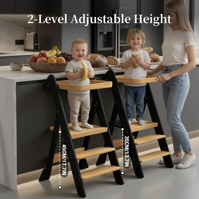 Alt view image 4 of 7 - Toddler Tower Standing Foldable Kids Step Stool Kitchen Helper