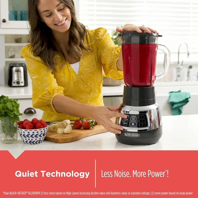 Alt view image 3 of 7 - Quiet Blender with 6-Cup Cyclone Glass Jar, 3 Speeds + 3 Functions & Serrated Blade Technology for Faster Blending, Pulse Button and 24-oz Personal Jar, 900W