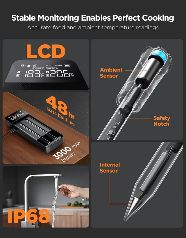 Alt view image 6 of 7 - Smart Wireless Meat Thermometer Digital 2 Probes with App Alarm