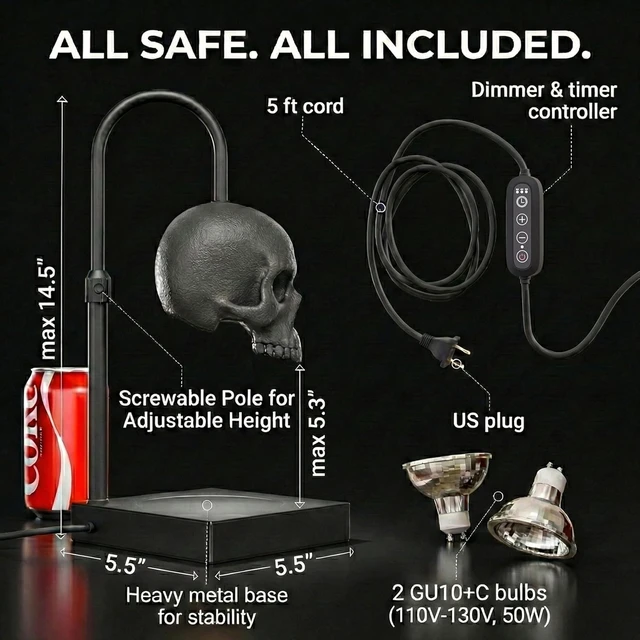 Alt view image 2 of 7 - Skull Candle Warmer Lamp, Black Spooky Gothic Decor w/Timer & Dimmer