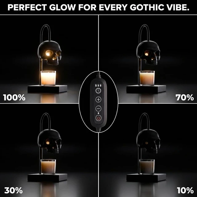 Alt view image 4 of 7 - Skull Candle Warmer Lamp, Black Spooky Gothic Decor w/Timer & Dimmer