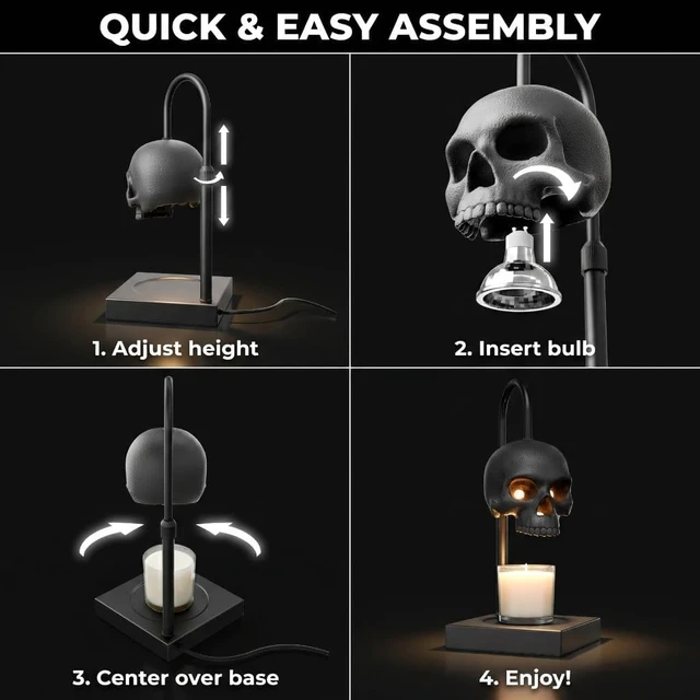 Alt view image 5 of 7 - Skull Candle Warmer Lamp, Black Spooky Gothic Decor w/Timer & Dimmer