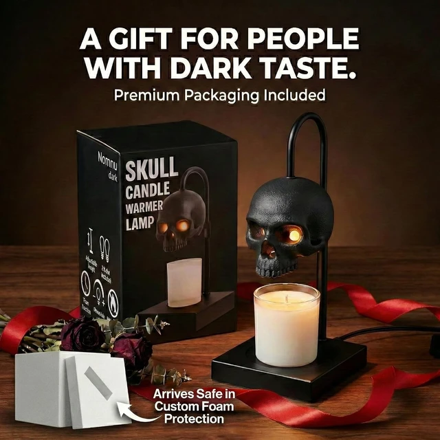 Alt view image 6 of 7 - Skull Candle Warmer Lamp, Black Spooky Gothic Decor w/Timer & Dimmer
