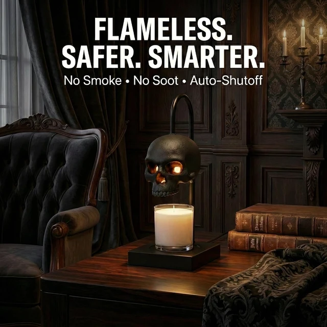 Alt view image 7 of 7 - Skull Candle Warmer Lamp, Black Spooky Gothic Decor w/Timer & Dimmer