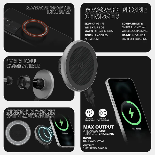 Alt view image 7 of 7 - Link Vent Mount Magnetic Wireless Charging Phone Holder - Compatible with MagSafe, 2016-2023 Toyota Tacoma and 2014-2021 Toyota Tundra