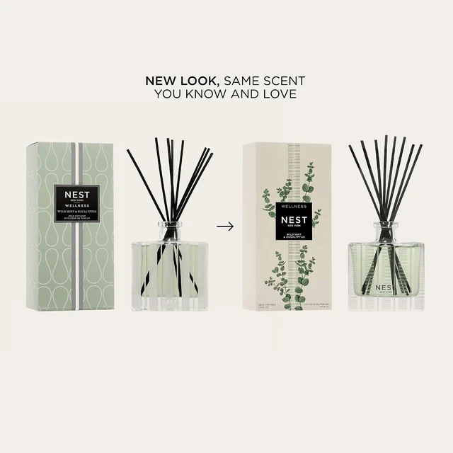 Alt view image 2 of 7 - Reed Diffuser, Wild Mint & Eucalyptus - 5.9 fl oz - Fragrance for Up to 90 Days - Reusable, Refillable Glass Holder - Includes 8 All-Natural Reed Sticks - Flame Free