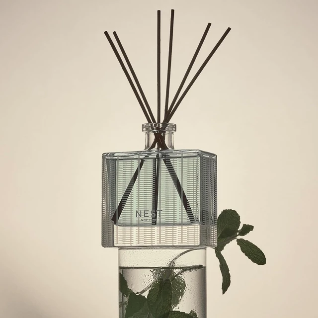 Alt view image 3 of 7 - Reed Diffuser, Wild Mint & Eucalyptus - 5.9 fl oz - Fragrance for Up to 90 Days - Reusable, Refillable Glass Holder - Includes 8 All-Natural Reed Sticks - Flame Free