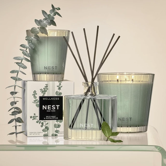Alt view image 6 of 7 - Reed Diffuser, Wild Mint & Eucalyptus - 5.9 fl oz - Fragrance for Up to 90 Days - Reusable, Refillable Glass Holder - Includes 8 All-Natural Reed Sticks - Flame Free