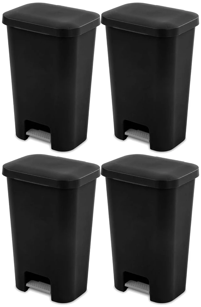 Main image of Rectangular Step On Kitchen Wastebasket, 11.9 Gal, Black, 4 Pack