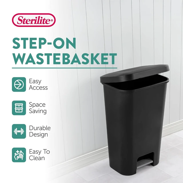 Alt view image 2 of 7 - Rectangular Step On Kitchen Wastebasket, 11.9 Gal, Black, 4 Pack