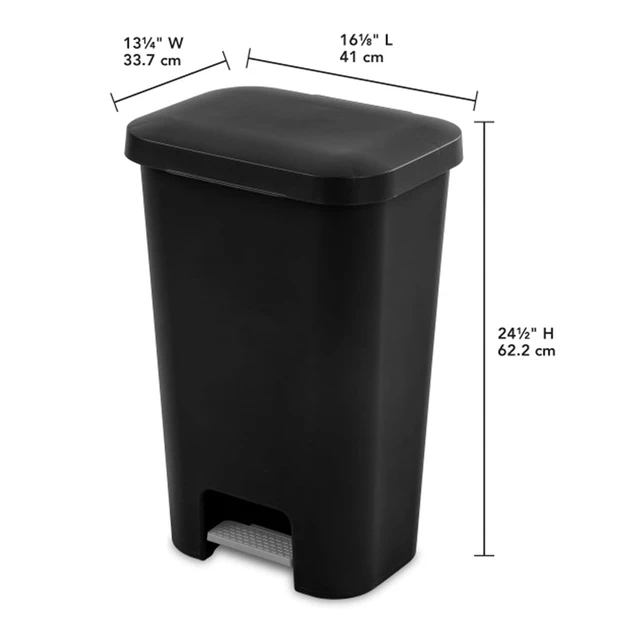 Alt view image 4 of 7 - Rectangular Step On Kitchen Wastebasket, 11.9 Gal, Black, 4 Pack