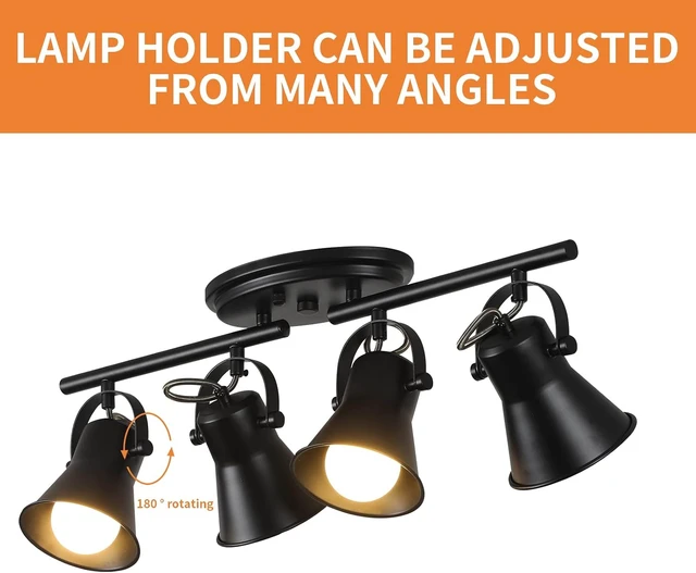 Alt view image 2 of 7 - 4-Light Track Lighting Kit,Black Semi Flush Mount Ceiling Light with 4 Rotatable Light Heads,Modern Accent Lighting for Livingroom,Bedroom,Hallway,Art Wall,Bathroom,Kitchen.(4-Light)