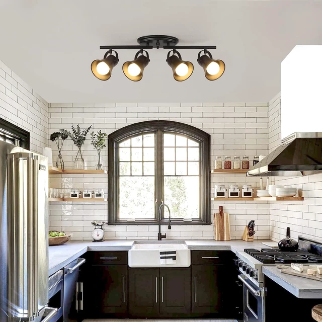 Alt view image 3 of 7 - 4-Light Track Lighting Kit,Black Semi Flush Mount Ceiling Light with 4 Rotatable Light Heads,Modern Accent Lighting for Livingroom,Bedroom,Hallway,Art Wall,Bathroom,Kitchen.(4-Light)