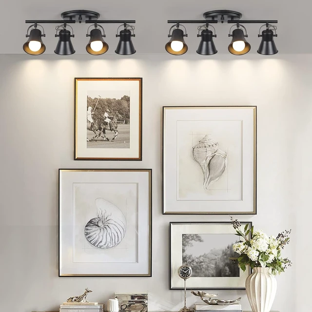 Alt view image 5 of 7 - 4-Light Track Lighting Kit,Black Semi Flush Mount Ceiling Light with 4 Rotatable Light Heads,Modern Accent Lighting for Livingroom,Bedroom,Hallway,Art Wall,Bathroom,Kitchen.(4-Light)