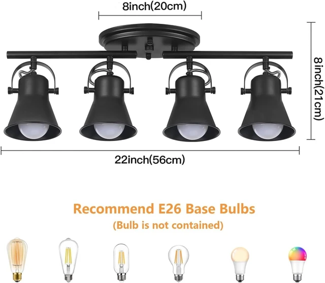 Alt view image 4 of 7 - 4-Light Track Lighting Kit,Black Semi Flush Mount Ceiling Light with 4 Rotatable Light Heads,Modern Accent Lighting for Livingroom,Bedroom,Hallway,Art Wall,Bathroom,Kitchen.(4-Light)