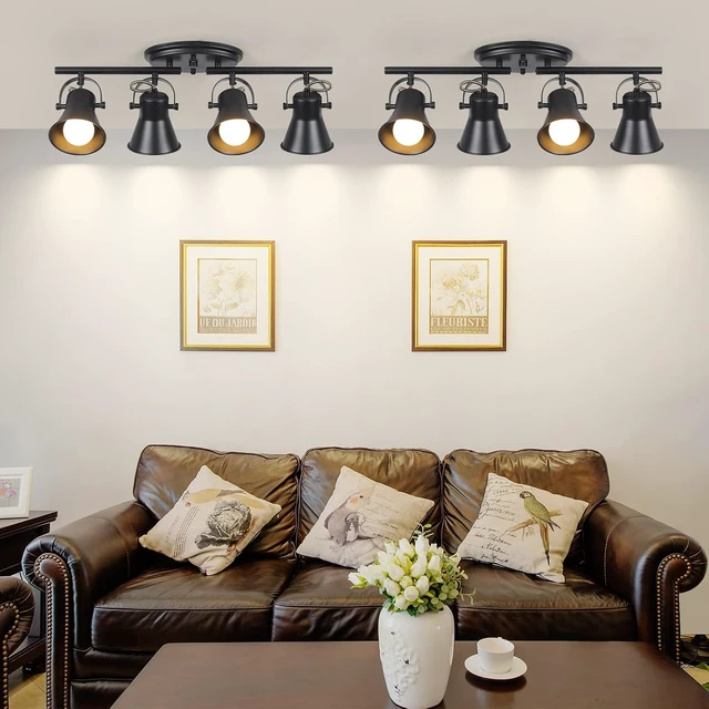 Alt view image 7 of 7 - 4-Light Track Lighting Kit,Black Semi Flush Mount Ceiling Light with 4 Rotatable Light Heads,Modern Accent Lighting for Livingroom,Bedroom,Hallway,Art Wall,Bathroom,Kitchen.(4-Light)