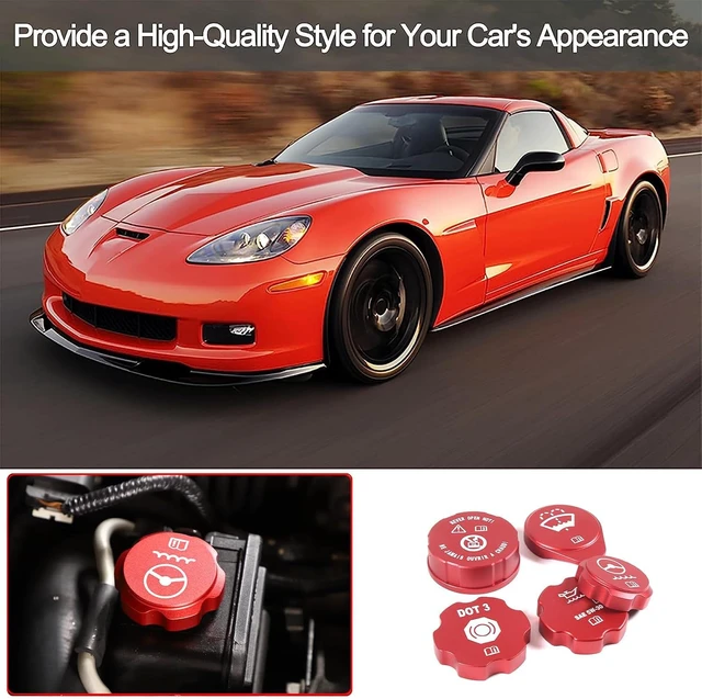 Alt view image 6 of 7 - Car Engine Oil Cap Radiator Cap Brake Fluid Cap Cover Fit for C6 Corvette 2005-2013 Accessories, Aluminum Alloy Car Engine Bay Cap Cover Kit Protection Cover Trim, 5Pcs