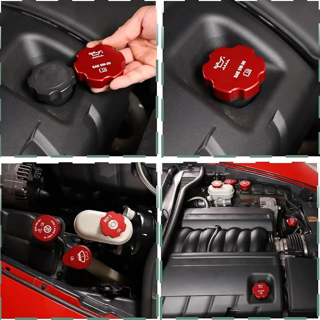 Alt view image 7 of 7 - Car Engine Oil Cap Radiator Cap Brake Fluid Cap Cover Fit for C6 Corvette 2005-2013 Accessories, Aluminum Alloy Car Engine Bay Cap Cover Kit Protection Cover Trim, 5Pcs