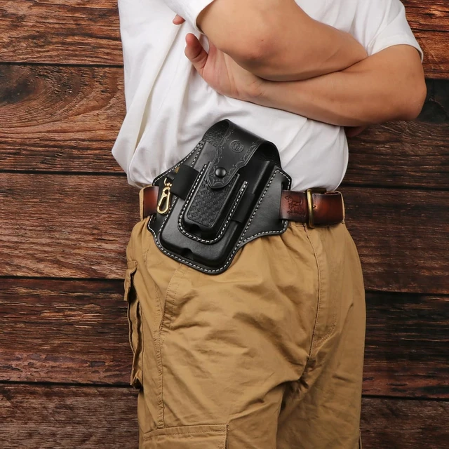 Alt view image 4 of 7 - Leather Cell Phone Holster Case Multitool Sheath Flashlight Belt Pen Holder