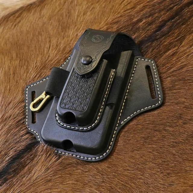 Alt view image 2 of 7 - Leather Cell Phone Holster Case Multitool Sheath Flashlight Belt Pen Holder