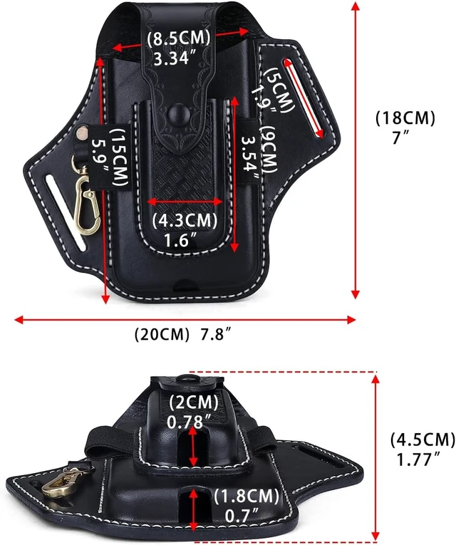 Alt view image 5 of 7 - Leather Cell Phone Holster Case Multitool Sheath Flashlight Belt Pen Holder