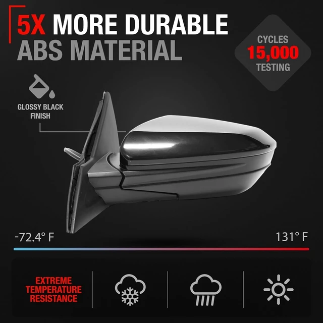 Alt view image 3 of 7 - Driver Side Mirror Replacement - Compatible with 2017-2021 Honda Civic Sedan, 17-21 Honda Civic Coupe - Powered Adjustment, Manual Fold, Flat Glass - Smooth Black, 4H3P - OEM 76258TBAA021ZA, HO1320314