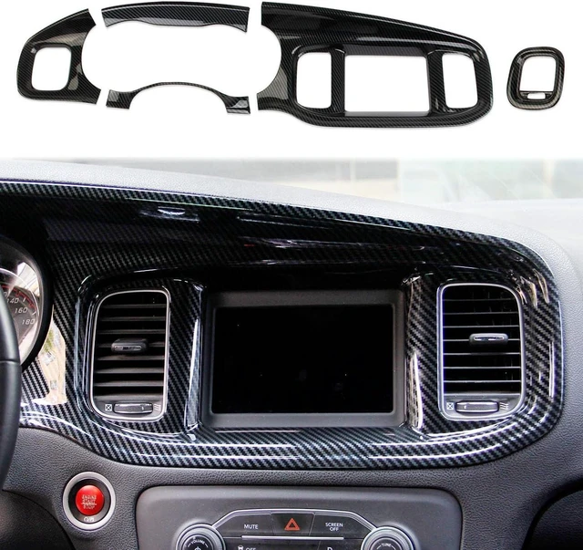 Main image of Carbon Fiber Center Consoles Dashboard Instrument Gauge Cluster Dash Air Vent Panel Kit Cover Trim Garnish Bezel for for Dodge Charger 2015-2023 (Black Carbon Fiber)