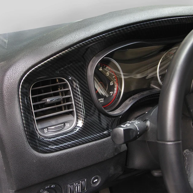 Alt view image 2 of 7 - Carbon Fiber Center Consoles Dashboard Instrument Gauge Cluster Dash Air Vent Panel Kit Cover Trim Garnish Bezel for for Dodge Charger 2015-2023 (Black Carbon Fiber)