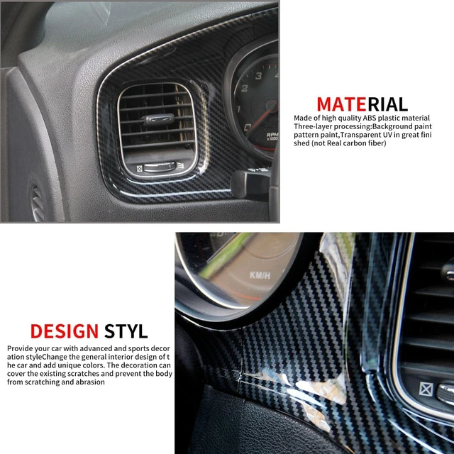 Alt view image 6 of 7 - Carbon Fiber Center Consoles Dashboard Instrument Gauge Cluster Dash Air Vent Panel Kit Cover Trim Garnish Bezel for for Dodge Charger 2015-2023 (Black Carbon Fiber)