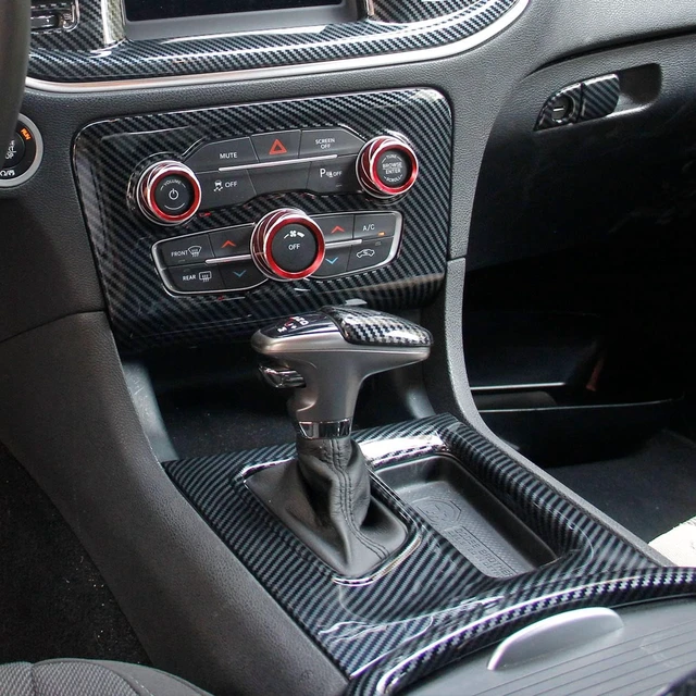 Alt view image 2 of 7 - Carbon Fiber Central Control AC Gear Shift Cup Holder Headlight Switch Button Panel Cover Trim 5pcs for Dodge Charger 2015-2022