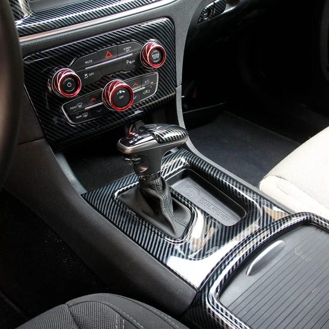 Alt view image 3 of 7 - Carbon Fiber Central Control AC Gear Shift Cup Holder Headlight Switch Button Panel Cover Trim 5pcs for Dodge Charger 2015-2022