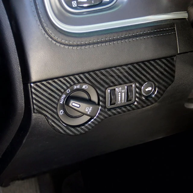 Alt view image 4 of 7 - Carbon Fiber Central Control AC Gear Shift Cup Holder Headlight Switch Button Panel Cover Trim 5pcs for Dodge Charger 2015-2022